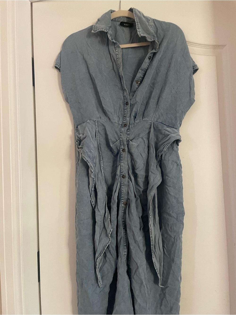 Vici Light Blue Button-Front Midi Denim Dress
